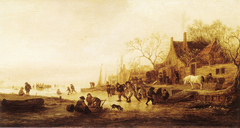 Skating on a river by Isaac van Ostade