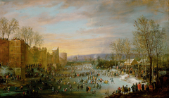 Skating on the moat in Brussels with Archduke Leopold Wilhelm watching by Robert van den Hoecke