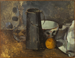 Still Life with Carafe, Milk Can, Bowl and Orange by Paul Cézanne