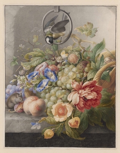 Still Life with Flowers, Fruit, a Great Tit and a Mouse by Herman Henstenburgh
