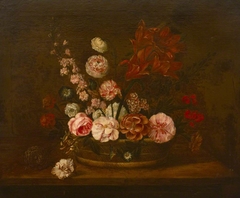Still Life with Flowers in a Basket on a Ledge by Anonymous