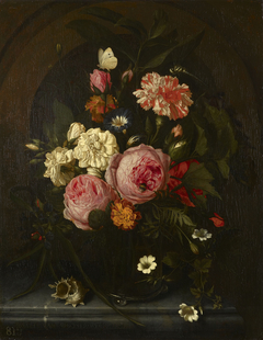 Still Life with Flowers, Insects and a Shell by Maria van Oosterwijck