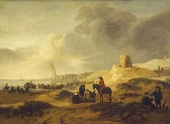 Strandgezicht met schepen en figuren by Egbert van der Poel