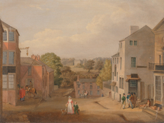 Street Scene in Chorley, Lancashire, with a view of Chorley Hall by John Bird