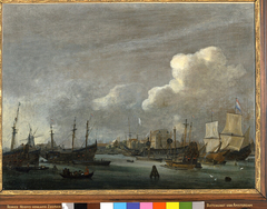 The Buitenkant in Amsterdam, seen from the IJ, with the old shipyard and the storage house of the VOC by Reinier Nooms