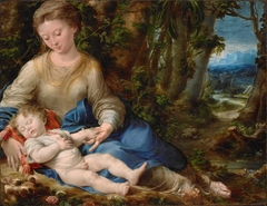 The Virgin and Child in a Landscape by Girolamo Mazzola Bedoli