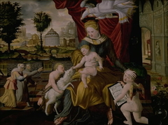 The Virgin Mary and Child, the Infant St.John and two angels by Melchior Lorck