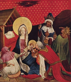 Thomasaltar, Fragment des rechten äußeren Flügels, Szene oben: Anbetung der Könige by Master Francke