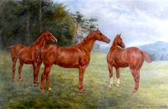 Three Chestnut Horses in a Landscape by Evelyn Blacklock