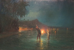 Torchlight Fishing at Waikiki by D. Howard Hitchcock