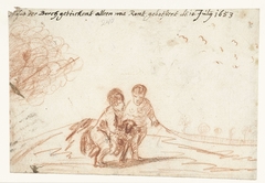 Twee lopende kinderen met een geit by Moses ter Borch
