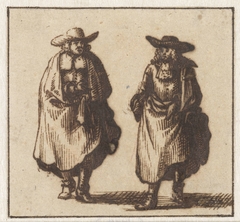 Twee staande heren in zware mantels by Unknown Artist
