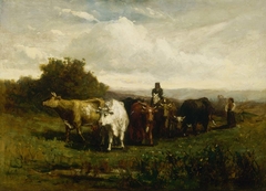 Untitled (man on horseback, woman on foot driving cattle)
