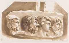 Vier hoofden van mannen, naar rechts by Jan de Bisschop