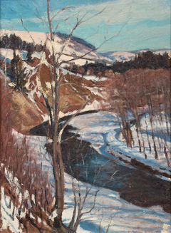 Winter landscape with a river by Stanisław Ignacy Witkiewicz