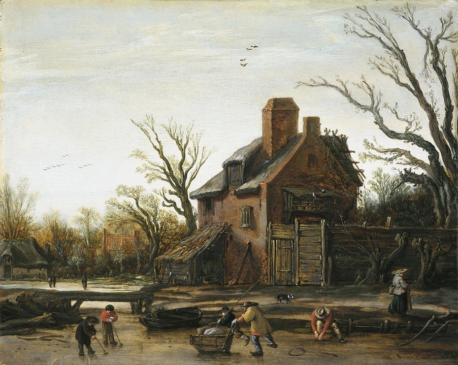 Winter landscape with farmhouse