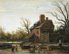 Winter landscape with farmhouse by Esaias van de Velde