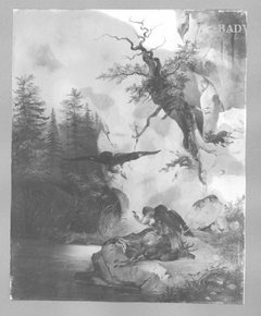 Zwei Adler bei einem verwundetem Hirsch by Friedrich Gauermann