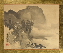 A House on a Cliff with Mountains in the Background by Tani Bunchō