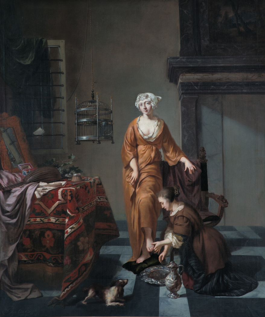 A Lady in an Interior with a Servant washing her Foot