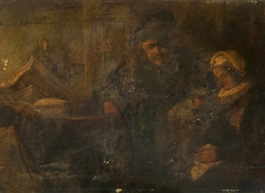 A Man seated at a Desk with his Wife and Child by Anonymous