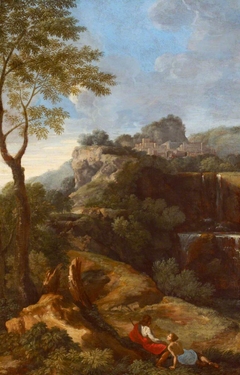 A Mountainous Italianate Landscape with Figures (possibly Tivoli)