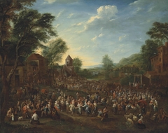 A village kermesse with revellers dancing and making merry by Elisabeth Seldron