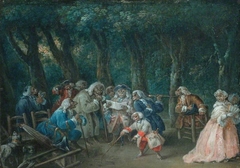 An Assemblage of Monkeys in a Park Dressed as Humans by François-Louis-Joseph Watteau