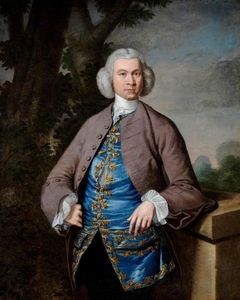 An Unknown Gentleman in a Blue Waistcoat with Gold Braid and a Grey Jacket by Anonymous