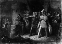 Anno 1304. Nicolaas van Cats aan een stormram vastgebonden by Antonie Frederik Zürcher