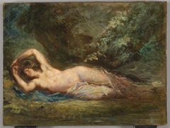 Bacchante endormie dans un paysage by Eugène Delacroix