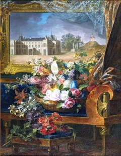 Basket of Flowers and View of a Royal Palace of Valencia