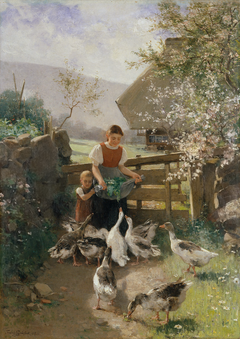 Children with Geese by Franz Grässel