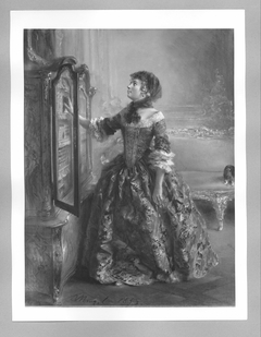 Dame in Rokoko-Kostüm vor einem Bücherschrank (Prinzessin Amalie von Hohenzollern)