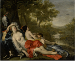 Diana and her Nymphs sleeping after the Hunt by Simon Peter Tilemann