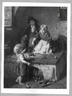 Drei Kinder beim Äpfelbraten by Felix Schlesinger