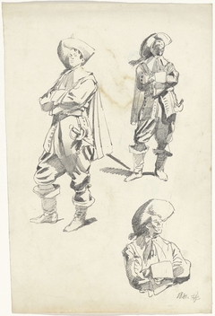 Drie studies van een soldaat by Pieter van Loon