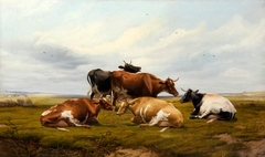 Five Cows in a Landscape by Thomas Sidney Cooper