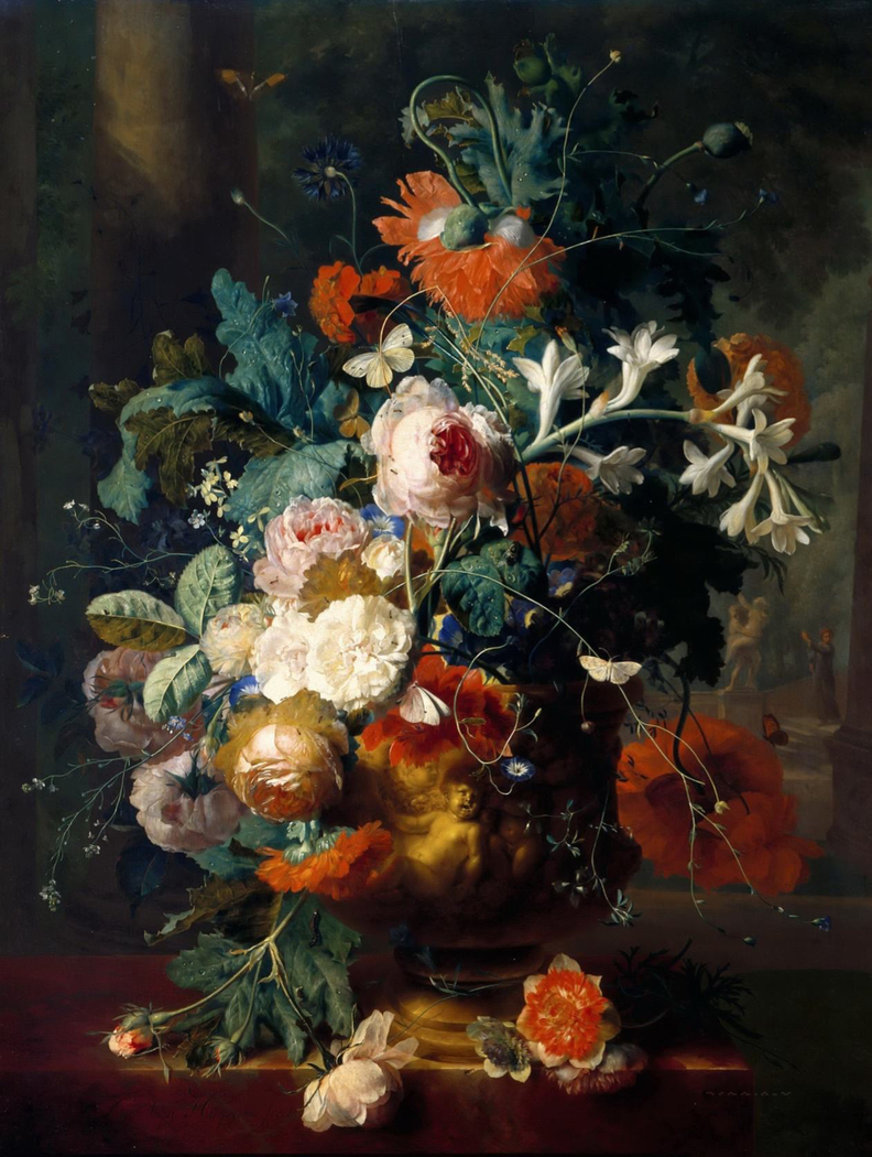 Flowers in a vase on a pedestal