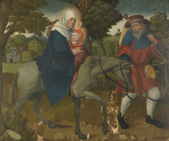 Flucht der Heiligen Familie nach Ägypten, verso: Die Heiligen Bischöfe Hieronymus und Nikolaus by Deutscher Meister