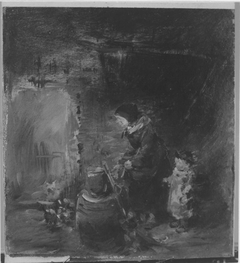Frau und Kind in der Scheune by Wilhelm Busch