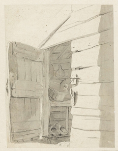 Gezicht in schuur door openstaande deur by Pieter Bartholomeusz Barbiers