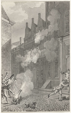 Het beschieten met kanonnen van het huis Leeuwenburg van Dr. Lucas van Steveninck te Middelburg in de nacht van 30 juni op 1 juli 1787 by Jacobus Buys