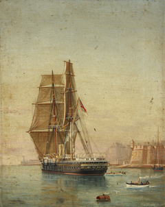 HMS 'Temeraire' in Grand Harbour, Valletta, Malta by Antonio de Simone the Elder