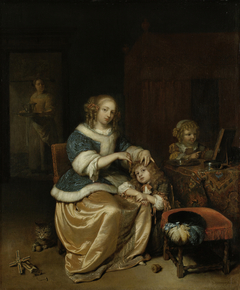 Interior with a Mother Combing her Child’s Hair, Known as ‘Maternal Care’ by Caspar Netscher