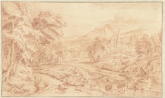 Italiaans landschap met ruïnes en een schaapherder by Albert Meyeringh