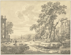 Italiaans landschap met ruïnes by Johann Heinrich Müntz
