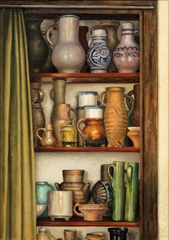 Kastje met aardewerk by Anton Willem den Beer Poortugael
