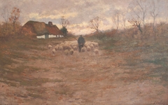 Kempisch landschap met schaapskudde en herder