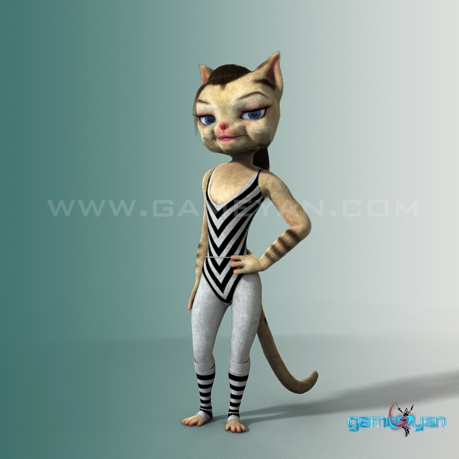Kitty 3D cat character modeling animation by Game Art Outsourcing Studio